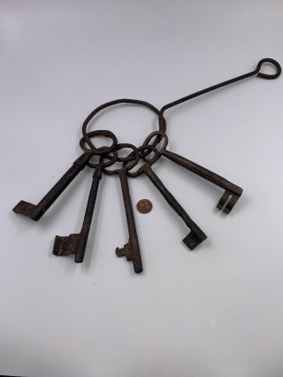 Antique Skeleton Keys Oversized 5 - 1/2 To 6” Jail,  Prison,  Mansion Iron W/hanger