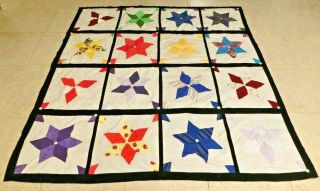 Vintage Handmade Star Pinwheel Quilt 82 " X 76 " Quilted Hand Sewn Antique