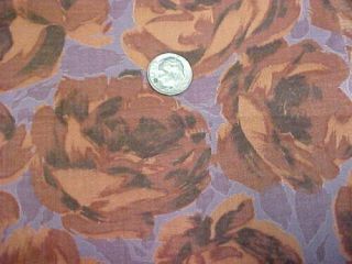 Vintage Antique Cotton Quilt Doll Fabric Roses In Lavender & Brown 1.  5 Yards
