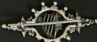 Antique Irish or English Sterling Silver Ornate Brooch w Harp Centrepiece.  Pin 2
