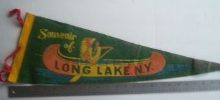 Souvenir Of Long Lake York Vintage Soft Felt Pennant Very Rare