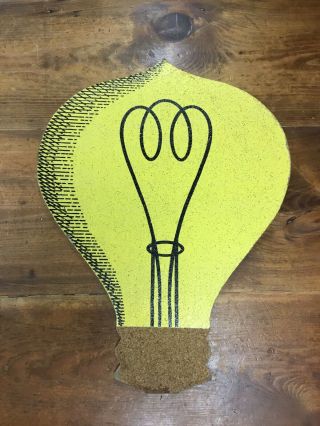 Vintage Light Bulb Shaped Idea Sign Cork Memo Board 23 X 17” Rare