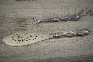 Antique Victorian Fish Serving Knife Fork Set Silver Plate Martin Hall & Co 2