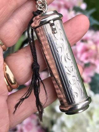 Unusual Antique Art Deco French 800 Silver Lipstick Holder Pendant Necklace