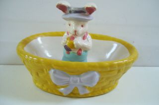 Rare Vintage Loomco Bunny Rabbit In Tub Collectible Candy Dish Ceramic Bowl
