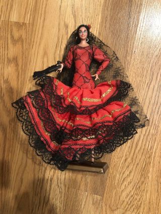 Vintage Flamenco Doll 9.  5” Made In Spain Plastic