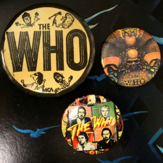 Set Of 3 Rare Vintage Pins Badges Buttons The Who Roger Daltrey Pete Townshend
