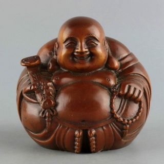 Collectable Old Boxwood Hand - Carved Happiness Buddha Bring Luck Buddhism Statue