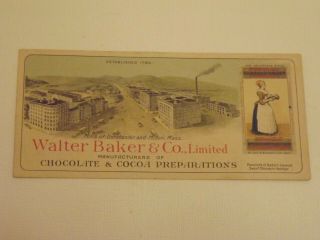 Antique Walter Baker & Co Bakers Chocolate Cocoa Advertising Trade Card 1800s