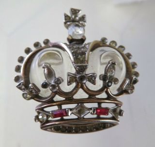 Rare Old Crown Trifari Kings Crown Jelly Belly Rhinestone Brooch Red Baguettes