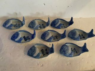 Rare 8 Antique Chinese Blue White Porcelain Fish Bone Bowl Disposal Plate