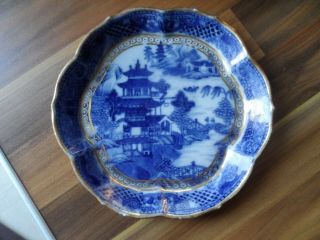 Chinese Antique Porcelain Dish - 19th Century Canton Pattern Blue And White