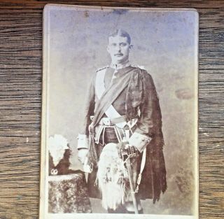 Rare Pre Wwi Antique Military Photograph Of British Highland Officer Full Dress