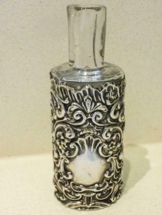 Antique Sterling Silver Overlay Crystal Perfume Bottle Hm Birmingham 1901