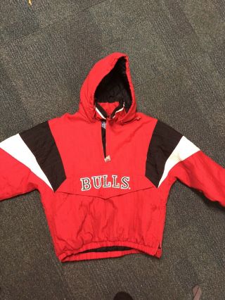 Vtg 90s Chicago Bulls Starter Nba Pullover Puffer Jacket Hood,  Size Medium (rare)