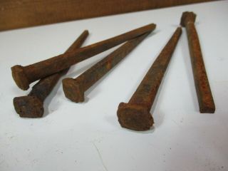 Qty 5 4 1/2 " Square Nails Vintage 1890s Antique Rusty Architectural Salvage