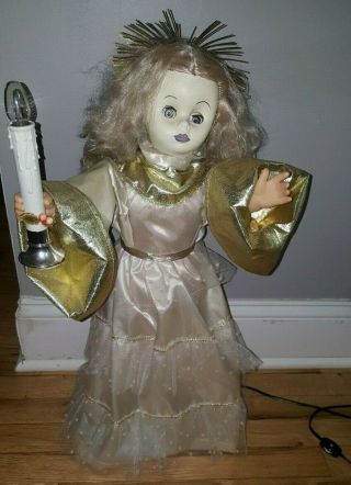 1989 Ultra Motionette Doll On Wooden Base Gold Xmas Halloween Creepy Spooky Vhtf