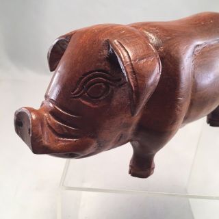 Vintage Wooden Pig Hand Carved Solid Wood One Piece Sow Swine Folk Art Rare