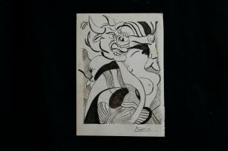 Drawing On Paper,  Vintage,  Rare,  Signature Picasso Bulls