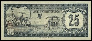 Netherlands Antilles 25 Gulden 1972 Bonaire Pick 10 B Vf.  Rare Banknote