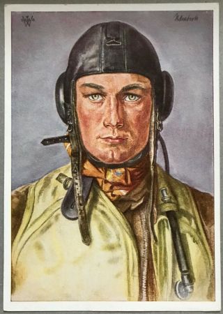 Orig Ww2 German Willrich Postcard,  Jagdflieger Pilot,  Life - Vest,  Luftwaffe Rare