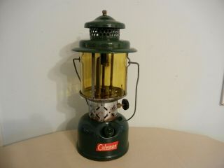 Vintage Coleman Lantern Model 220e Double Mantle Sept.  1958 Amber Pyrex Globe