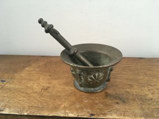 Lovely Decorative Antique Brass Spice Mortar & Pestle 3 Inches