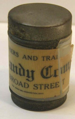 ANTIQUE VINTAGE METAL SHAKER CAN w/MINIATURE BONE DICE ADVERTISING CLARK CANDY 3