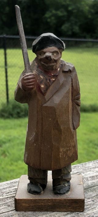 Antique? Folk Art Wood Carved Mobster Hit Man Figure With Club 5.  5 " Tall