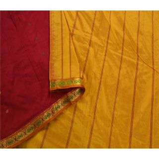 Sanskriti Vintage Dark Red Saree 100 Pure Silk Woven Zari Craft Fabric Sari
