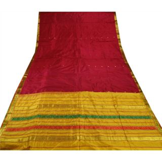 Sanskriti Vintage Dark Red Saree 100 Pure Silk Woven Zari Craft Fabric Sari 3