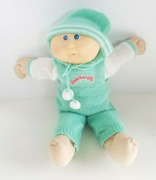 Vintage 1985 Cabbage Patch Kids Doll Bald Baby Boy Blue Eyes Knit Outfit