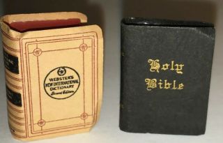 Vintage Dollhouse Shackman Miniature Books - Dictionary And Bible