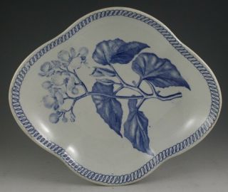 Antique Pottery Pearlware Blue Transfer Wedgwood Botanical Dessert Dish 1820