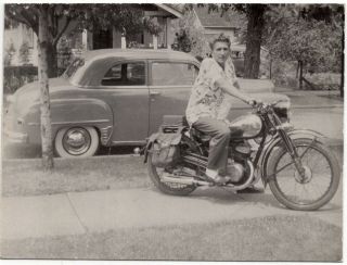 Vintage Photo Snapshot Young Man Indian Motorcycle Motor Bike Old Antique Car