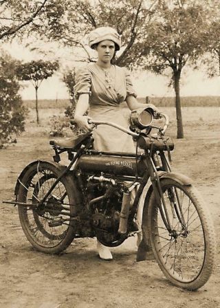 Antique Photo.  Woman W/ Flying Merkel Motorcycle.  Photo Print 5x7