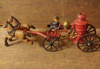 Vintage Cast Iron Horse Drawn Fire Engine Coach Horses Rare Gift Fireman Antique
