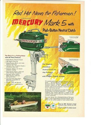 Vintage 1953 Mercury Mark 5 Outboard 5hp Fishing Motors Color Advertisement