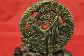 Chinese Old Jade Hand - Carved Art Dragon And People Jade Pendant C144