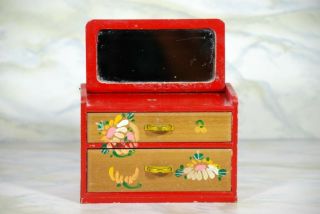 Vintage Hand Painted Doll Dresser With Mirror Japan