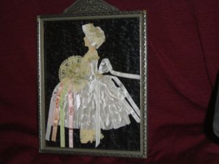 Vintage Framed 9 " X 11 " Ribbon Art Lace Victorian Paper Doll Sweet And Petite
