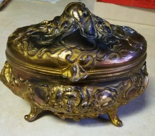 Large Antique Bronze Gilt Art Nouveau Lined Jewelry Casket