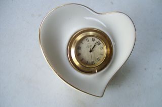 Rare Vintage Lenox Beige Ivory Gold Trim Heart Shape Desk Clock