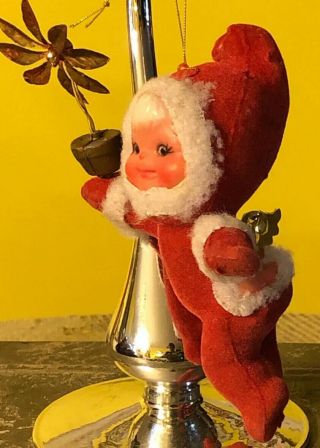 Rare Vintage Felt & Flocked Red Elf Angel W/ Butt Showing Ornament - Japan