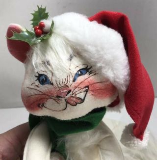 Annalee Dolls Vintage White Cat On Wood Sled Christmas Holiday Figure Ornament 2