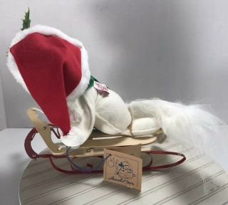 Annalee Dolls Vintage White Cat On Wood Sled Christmas Holiday Figure Ornament 3