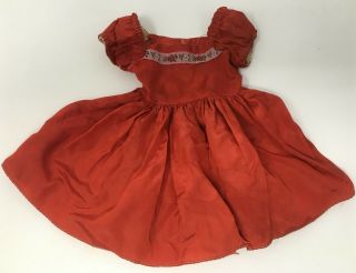 Vintage Red Nylon Doll Dress With Lace Flower Trim 9 " Long Clothing