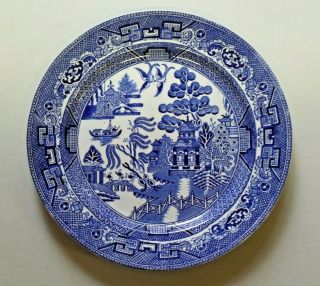 Antique Flow Blue Dinner Plate Bassett England Blue Willow Pattern 10 "