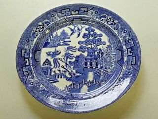 Antique Flow Blue Dinner Plate Bassett England Blue Willow Pattern 10 