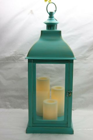 Candle Impressions Large Indoor/ Outdoor Lantern With 3 Candles Antique Teal $59